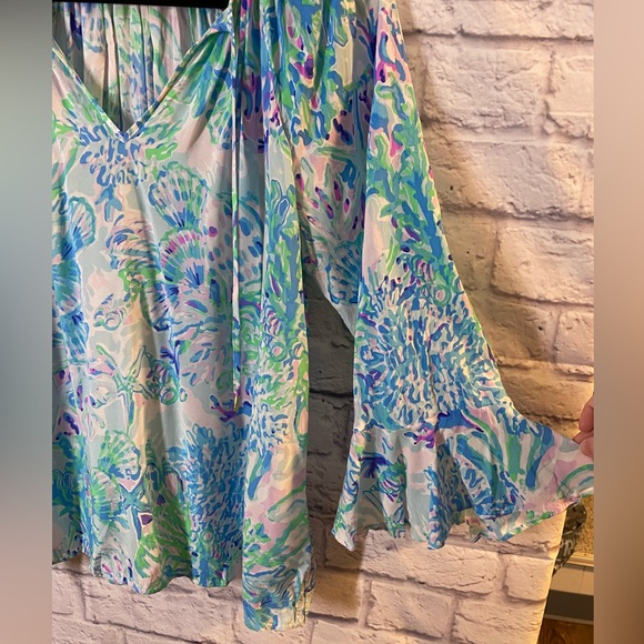 Lilly Pulitzer Willa Flounce Sleeve Blouse Amethyst Tint Craysea Print Size S - Picture 3 of 9